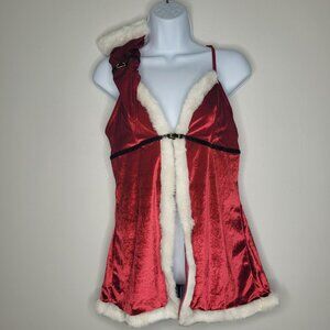 Spencers red white Christmas Mrs Klaus Santa lingerie top with one hand glove L